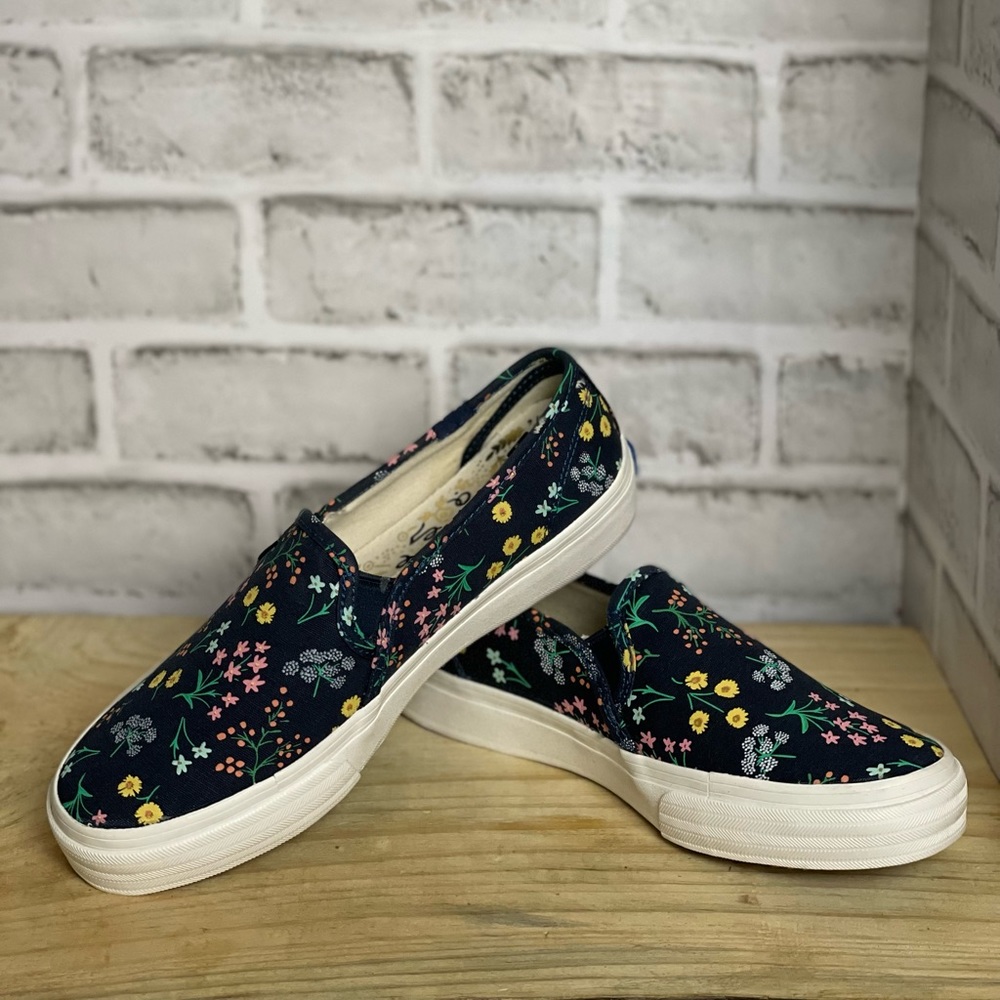 Keds X Rifle Paper Co. Double Decker Blue Floral Slip-On Sneakers Womens 6W